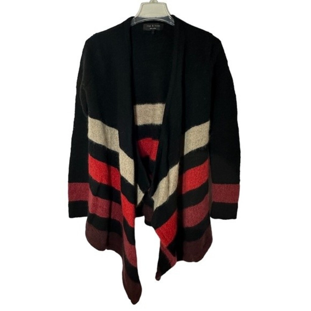 Rag & Bone Black, Cream and Maroon Striped Sweater Cardigan